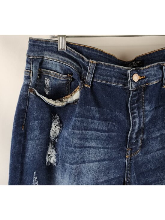 Judy Blue Jeans Womens Plus 20W Blue Skinny Fit Distress JB82140DK PL (38x27) - Picture 3 of 13